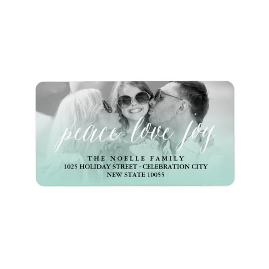 Peace Love Joy Script Holiday Photo Adresetiketten Etiket (Voorkant)