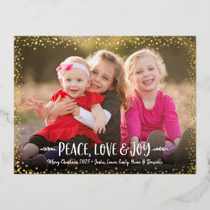Peace Love Joy Script-kerstfoto Real Gold Folie Feestdagen Briefkaart