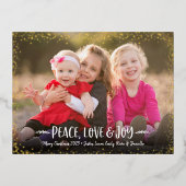 Peace Love Joy Script-kerstfoto Real Gold Folie Feestdagen Briefkaart (Voorkant)