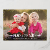 Peace Love Joy Script-kerstfoto Real Gold Folie Feestdagenkaart (Voorkant)