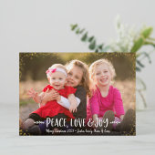 Peace Love Joy Script-kerstfoto Real Gold Folie Feestdagenkaart (Staand Voorkant)