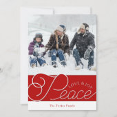 Peace Love Joy Script Red White 2-foto-Kerstmis Feestdagenkaart (Voorkant)