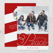 Peace Love Joy Script Red White 2-foto-Kerstmis Feestdagenkaart (Voorkant / Achterkant)