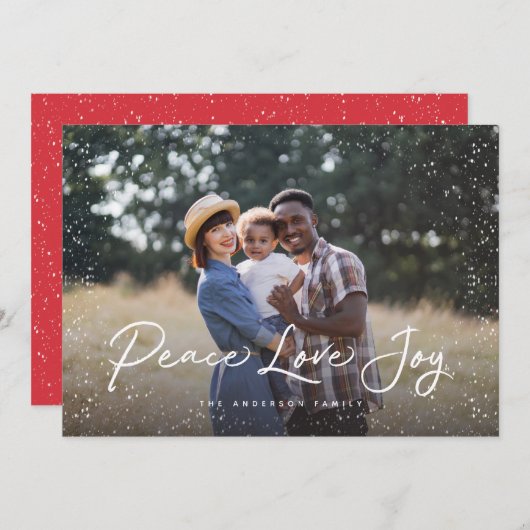 Peace Love Joy Script Sneeuwfoto Feestdagenkaart (Voorkant / Achterkant)