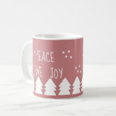 Peace Love Joy Script Soft Roze kerstkoffie Koffiemok (Voorkant links)