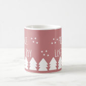 Peace Love Joy Script Soft Roze kerstkoffie Koffiemok (Center)