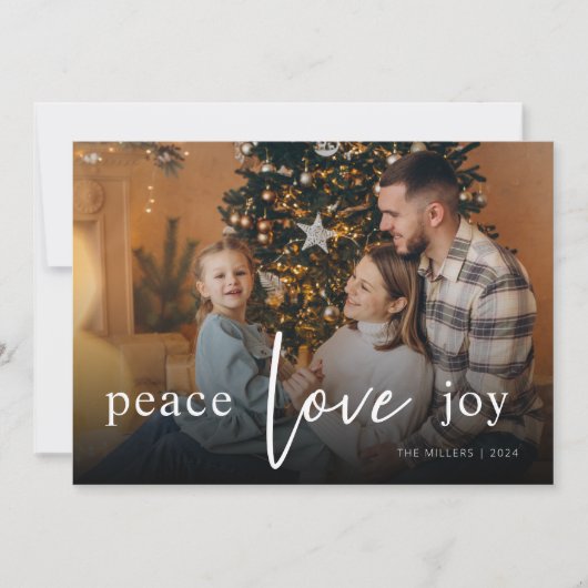 Peace Love Joy Script Volledige Foto Feestdagenkaart (Voorkant)