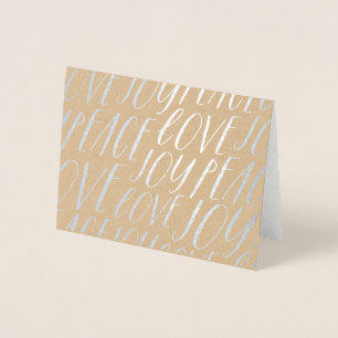 Peace Love Joy Silver Foil Wenskaart voor kerstmis Folie Kaarten