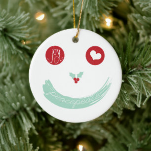 Peace Love Joy Smiling Face Funny Kerstfoto Keramisch Ornament