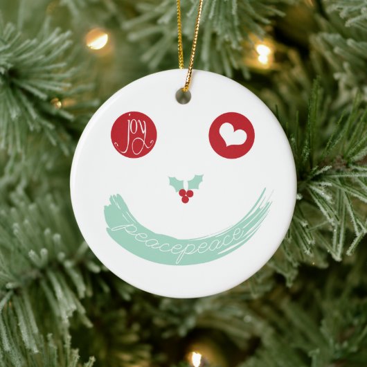 Peace Love Joy Smiling Face Funny Kerstfoto Keramisch Ornament (Boom)
