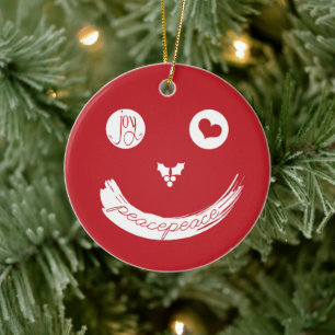 Peace Love Joy Smiling Face Funny Kerstfoto Keramisch Ornament