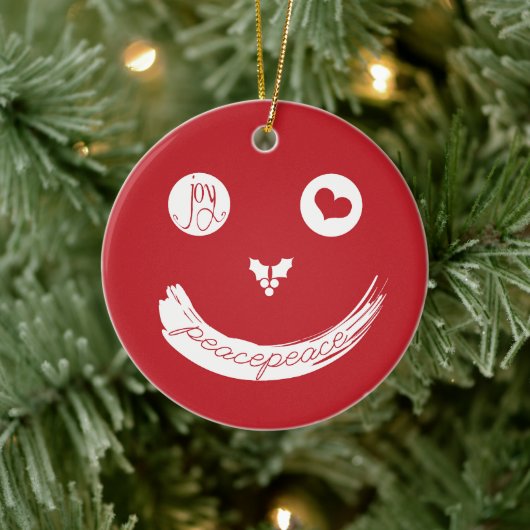 Peace Love Joy Smiling Face Funny Kerstfoto Keramisch Ornament (Boom)