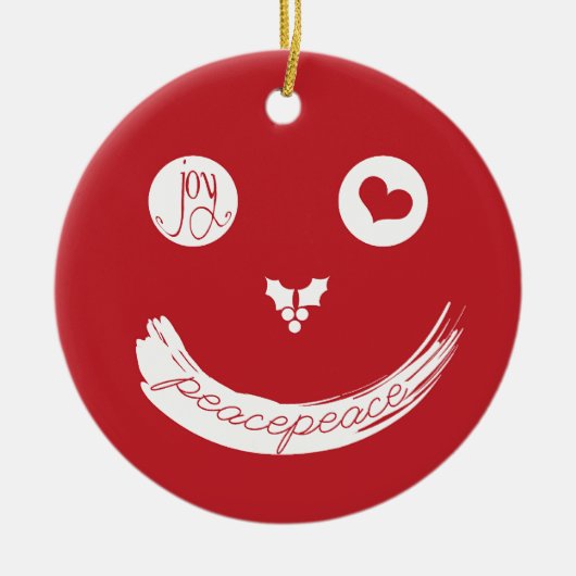 Peace Love Joy Smiling Face Funny Kerstfoto Keramisch Ornament (Voorkant)