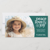 Peace Love Joy - Snowflakes en 1 foto - Blauwgroen Feestdagenkaart (Voorkant)