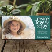 Peace Love Joy - Snowflakes en 1 foto - Blauwgroen Feestdagenkaart