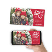 Peace Love Joy Snowflakes - Red White Photo Feestdagenkaart