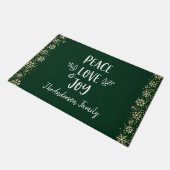 Peace Love Joy Snowflakes Typography Green Holiday Deurmat (Schuin)