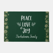 Peace Love Joy Snowflakes Typography Green Holiday Deurmat (Voorkant)