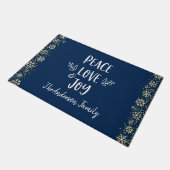 Peace Love Joy Snowflakes Typography Navy Holiday Deurmat (Schuin)