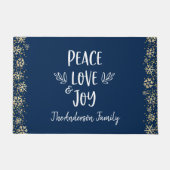 Peace Love Joy Snowflakes Typography Navy Holiday Deurmat (Voorkant)