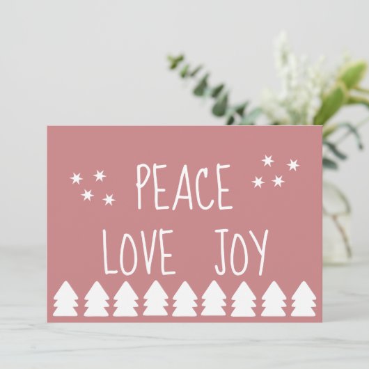 Peace Love Joy |Soft Pink Holiday Card Feestdagenkaart (Staand voorkant)