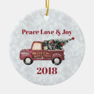 Peace Love & Joy  Speelgoed Truck Keramisch Ornament