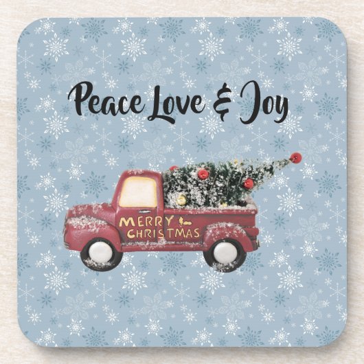 Peace Love & Joy Speelgoed Truck Merry Kerstmis Bier Onderzetter (Voorkant)