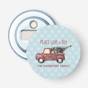 Peace Love & Joy Speelgoed Truck Merry Kerstmis Button Flesopener