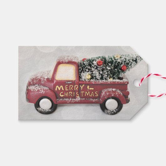 Peace Love & Joy Speelgoed Truck Merry Kerstmis Cadeaulabel (Voorkant (Horizontaal))