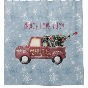 Peace Love & Joy Speelgoed Truck Merry Kerstmis Douchegordijn