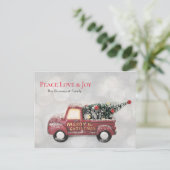 Peace Love & Joy Speelgoed Truck Merry Kerstmis Feestdagenkaart (Staand voorkant)