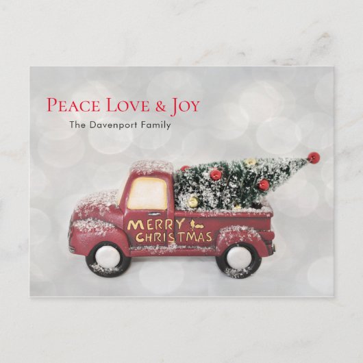 Peace Love & Joy Speelgoed Truck Merry Kerstmis Feestdagenkaart (Voorkant)