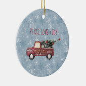 Peace Love & Joy Speelgoed Truck Merry Kerstmis Keramisch Ornament (Rechts)