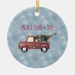 Peace Love & Joy Speelgoed Truck Merry Kerstmis Keramisch Ornament