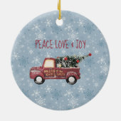 Peace Love & Joy Speelgoed Truck Merry Kerstmis Keramisch Ornament (Achterkant)
