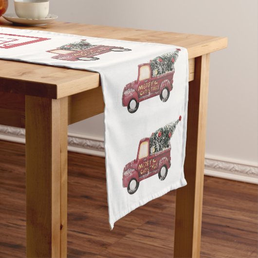 Peace Love & Joy Speelgoed Truck Merry Kerstmis Korte Tafelloper (Voorbeeld)