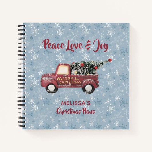 Peace Love & Joy Speelgoed Truck Merry Kerstmis Notitieboek (Voorkant)