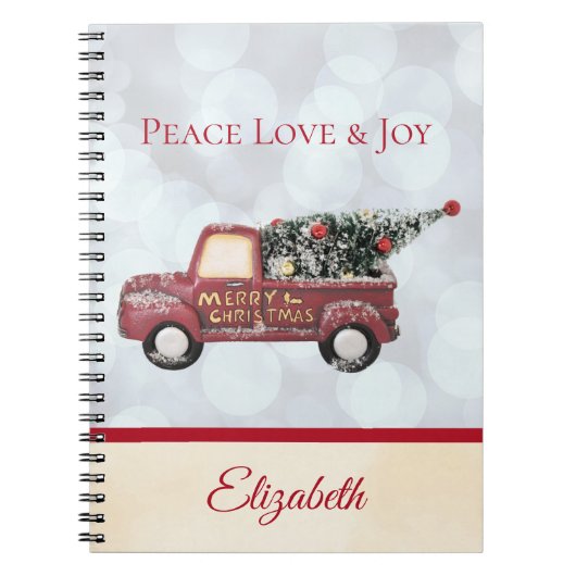 Peace Love & Joy Speelgoed Truck Merry Kerstmis Notitieboek (Voorkant)