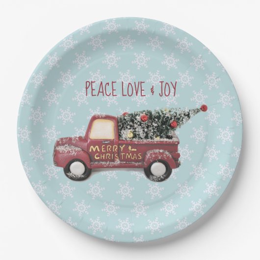 Peace Love & Joy Speelgoed Truck Merry Kerstmis Papieren Bordje (Voorkant)