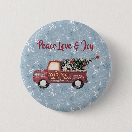 Peace Love & Joy Speelgoed Truck Merry Kerstmis Ronde Button 5,7 Cm (Voorkant)