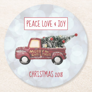 Peace Love & Joy Speelgoed Truck Merry Kerstmis Ronde Kartonnen Onderzetter