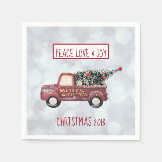 Peace Love & Joy Speelgoed Truck Merry Kerstmis Servet (Voorkant)