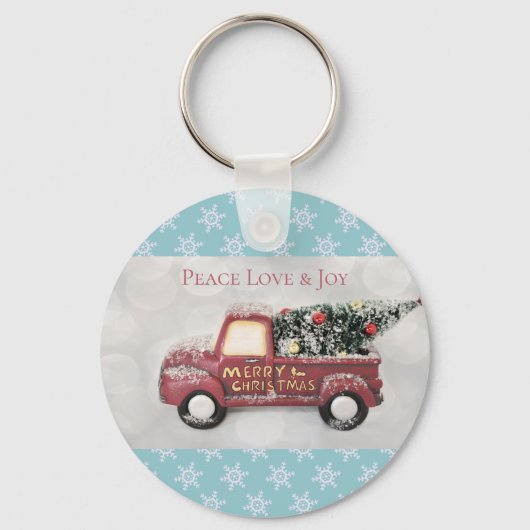 Peace Love & Joy Speelgoed Truck Merry Kerstmis Sleutelhanger (Voorkant)