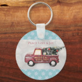 Peace Love & Joy Speelgoed Truck Merry Kerstmis Sleutelhanger (Voorkant)