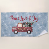 Peace Love & Joy Speelgoed Truck Merry Kerstmis Strandlaken (Voorkant)