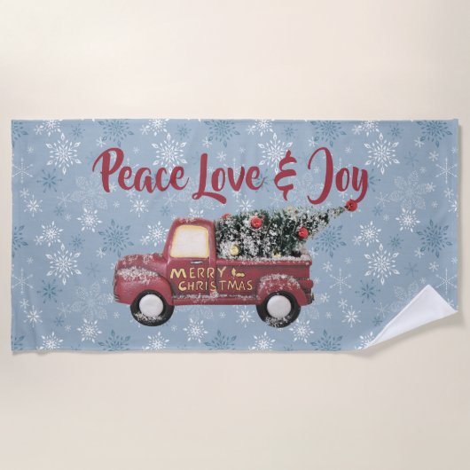Peace Love & Joy Speelgoed Truck Merry Kerstmis Strandlaken (Voorkant)