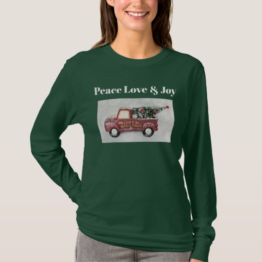 Peace Love & Joy Speelgoed Truck Merry Kerstmis T-shirt (Voorkant)