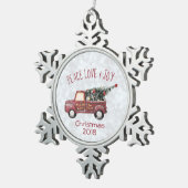 Peace Love & Joy Speelgoed Truck Merry Kerstmis Tin Sneeuwvlok Ornament (Rechts)