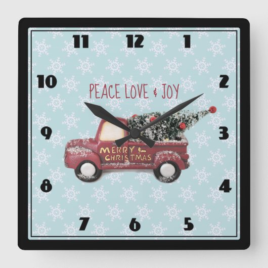 Peace Love & Joy Speelgoed Truck Merry Kerstmis Vierkante Klok (Voorkant)