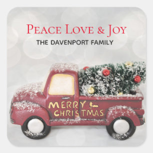 Peace Love & Joy Speelgoed Truck Merry Kerstmis Vierkante Sticker